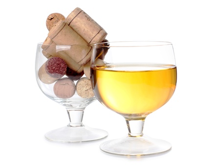 Color photo of a champagne glasses and corkの写真素材