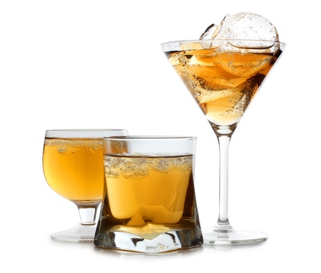 Color photo of glass with whiskey shotsの写真素材
