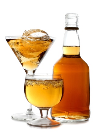 Color photo of glass with whiskey shotsの写真素材