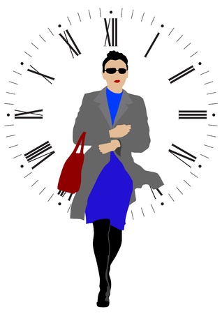 beautiful woman and clockのイラスト素材