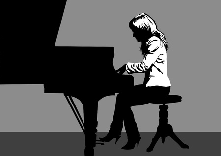  woman playing piano on stageのイラスト素材