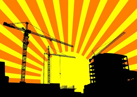Vector image of construction cranes and buildingsのイラスト素材