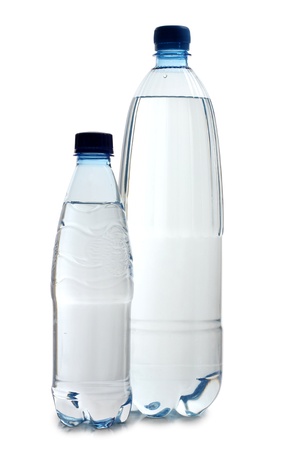 Color photo of glasses and bottles of waterの写真素材