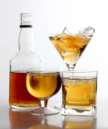 Color photograph of glasses of whiskey with iceの写真素材