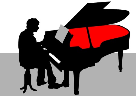 Vector drawing of a man playing piano on stageのイラスト素材
