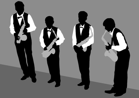 Vector drawing of a man with saxophone on stageのイラスト素材