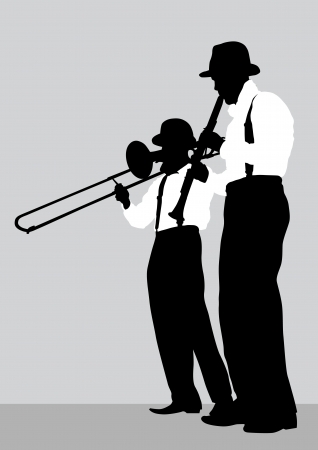 Vector drawing of a mans with trombone and clarinet on stageのイラスト素材