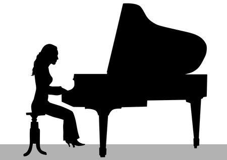 Vector drawing of a woman playing piano on stageのイラスト素材