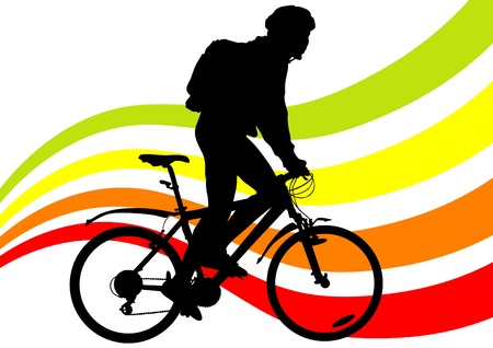 Vector drawing silhouette of a cyclist boyのイラスト素材