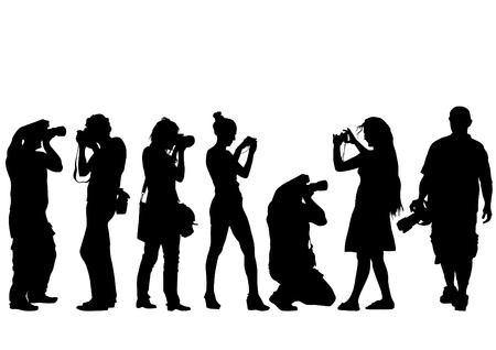 Vector image of young photographers with equipment at workのイラスト素材