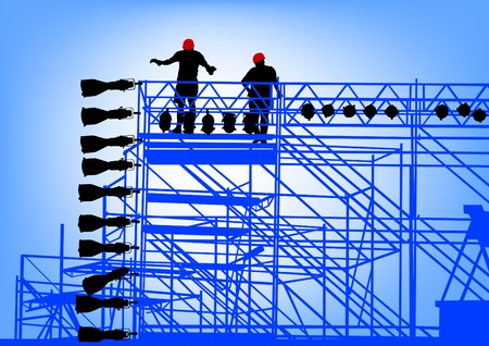 Vector drawing of building structures and worker on daisのイラスト素材