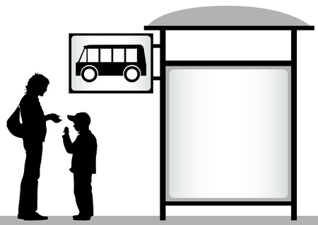 Vector drawing crowds at public transport stopのイラスト素材