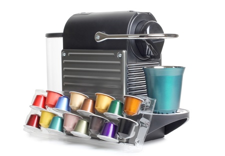 Color photo of a home coffee machinesの写真素材