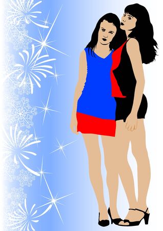 Vector drawing beautiful girl in color dressのイラスト素材