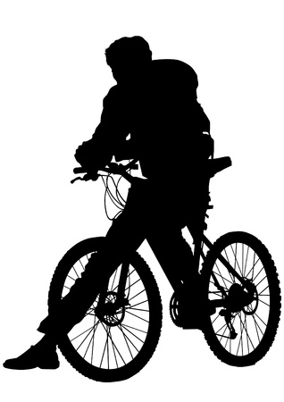 Vector drawing silhouette of a cyclist boy. Silhouette of peopleのイラスト素材