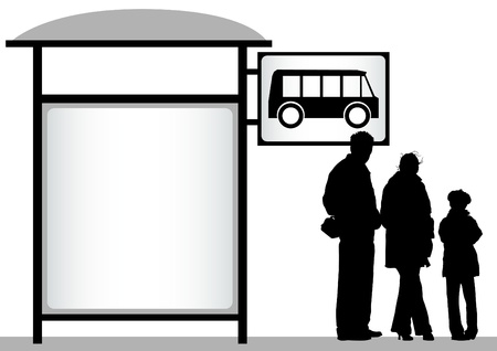 Vector drawing crowds at public transport stopのイラスト素材