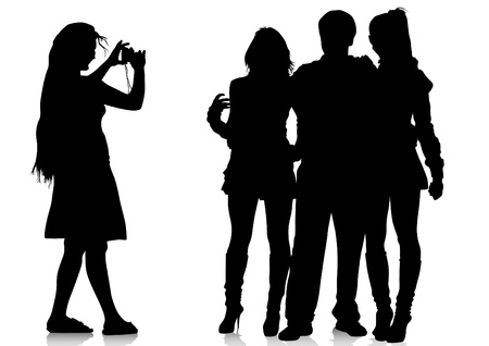 Vector image of young photographers with equipment at workのイラスト素材