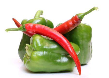 Color photo of red and green peppersの写真素材