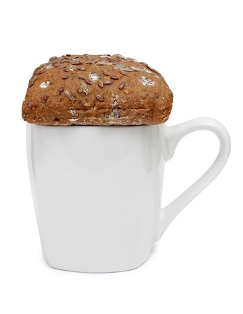 Color photo of a cup of coffee and snackの写真素材
