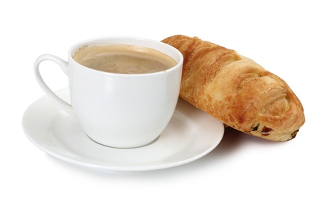 Color photo of a cup of coffee and snackの写真素材