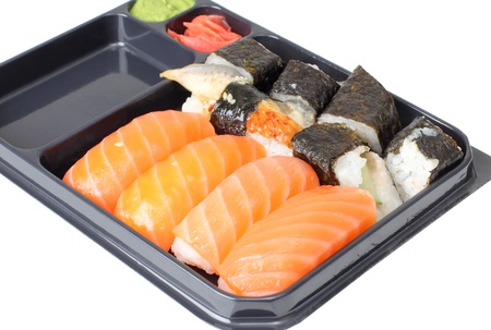 Color photograph of fish sushi on a plateの写真素材