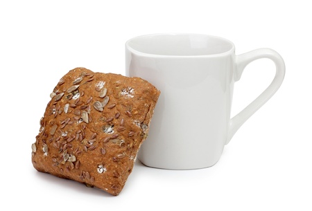 Color photo of a cup of coffee and snackの写真素材
