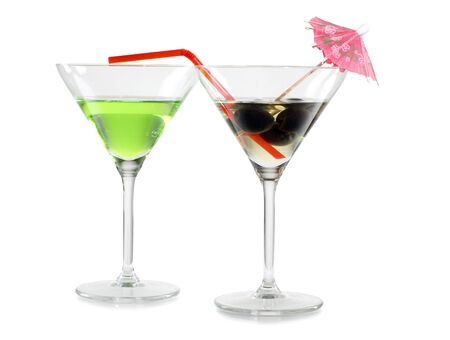 Color photograph of cocktails in glass beakersの写真素材