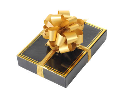 Color photo of a black box and ribbonの写真素材