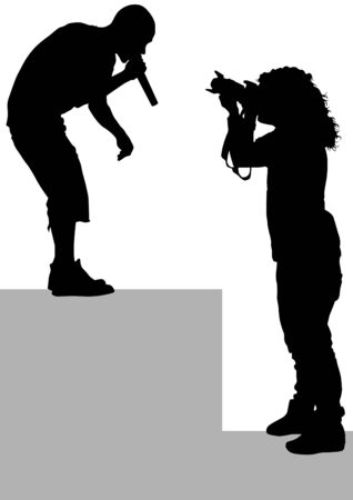 Vector image of young photographers with equipment at workのイラスト素材