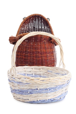 Color photo of a wooden wicker basketの写真素材