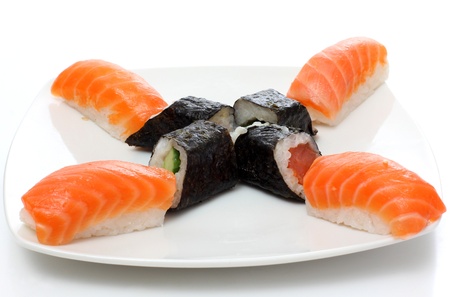  fish sushi on a plateの写真素材