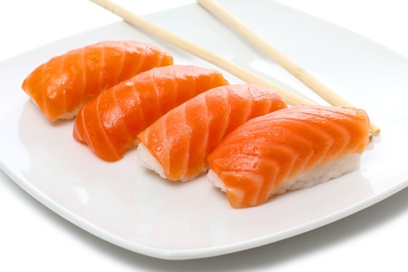 fish sushi on a plateの写真素材
