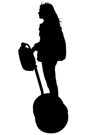  drawing of a young girl on an electric scooterのイラスト素材