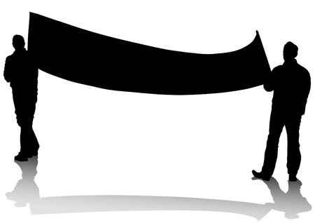 drawing people whit big bannerのイラスト素材
