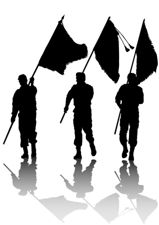  drawing of a soldier with a flag in his handsのイラスト素材