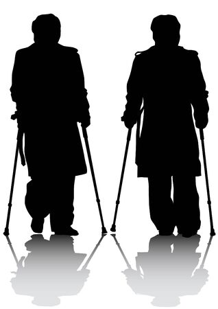 graphic disabled man whit crutchesのイラスト素材