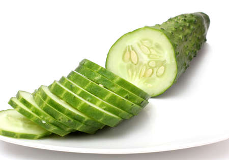  green cucumber on plateの写真素材