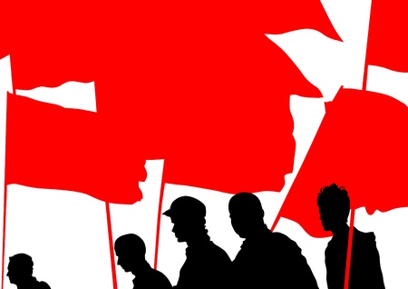 Drawing people whit red bannerのイラスト素材