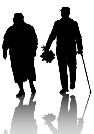 Drawing of an elderly couple walkingのイラスト素材