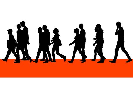 drawing silhouette crowds on red roadのイラスト素材
