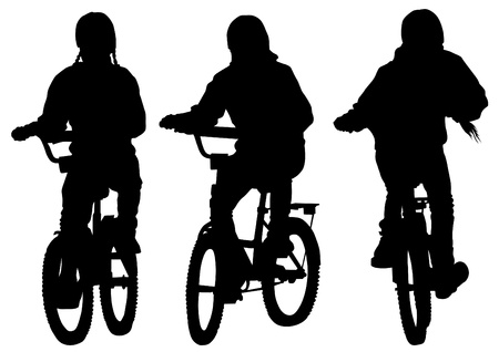 drawing silhouette of a cyclist girl. Silhouette of peopleのイラスト素材