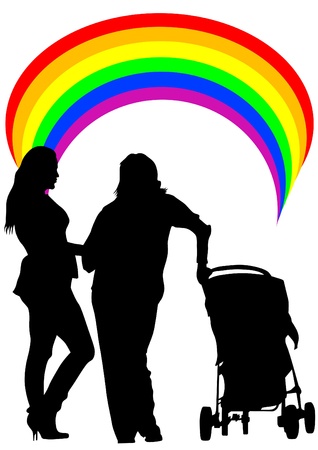 drawing of two women and a baby carriageのイラスト素材