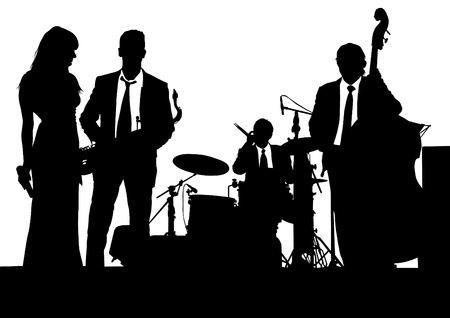 drawing of a jazz band on stageのイラスト素材