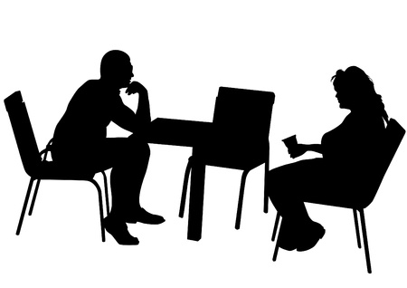 Vector drawing of a couple at a table in the officeのイラスト素材