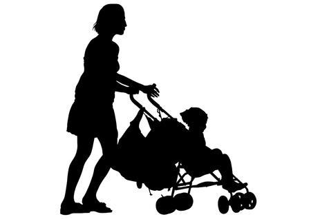 Vector drawing of two women and a baby carriageのイラスト素材