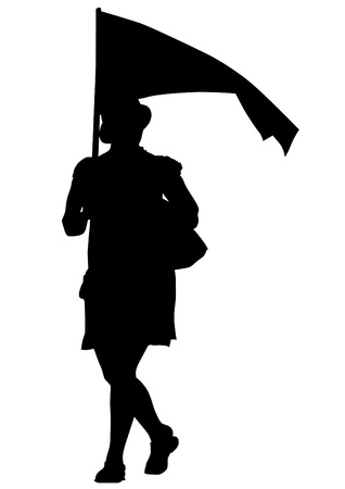 Vector drawing young women and flagsのイラスト素材