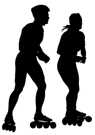 drawing girl and boy athlete on skatesのイラスト素材