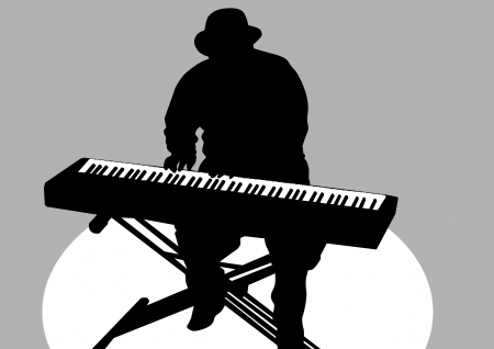 drawing of a man at piano on stageのイラスト素材