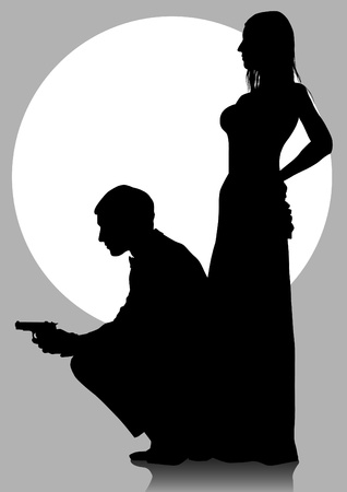  drawing of a man in a suit with a gunのイラスト素材
