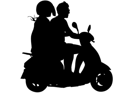 image of young men on scootersのイラスト素材